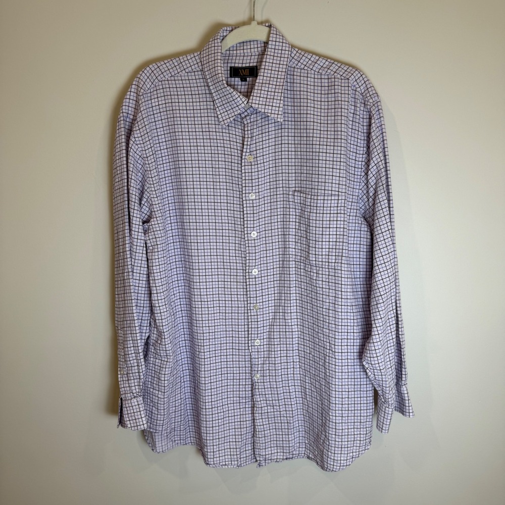 XMI Men's Large Plaid Button Down Shirt Long Sleeve Dress Casual
